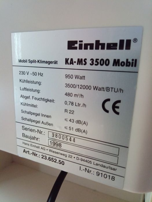Мобилен климатик Сплит система Еinhell