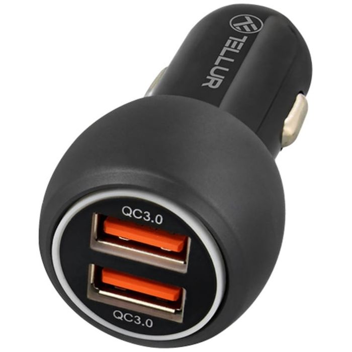 Incarcator auto Tellur FCC8, 6A, 36W, (QC 3.0 + QC 3.0), Negru