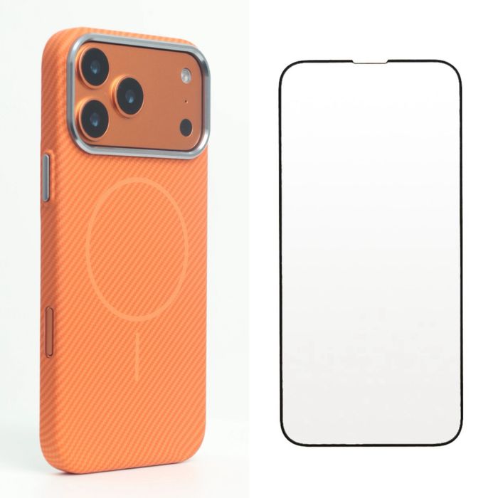 Iphone 17 PRO 17 PRO MAX - Husa Plastic Imitatie Carbon + Folie Sticla