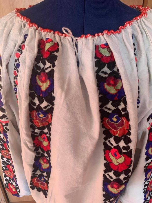Ie vintage traditionala bumbac manual alb/negru/rosu/mov M/L