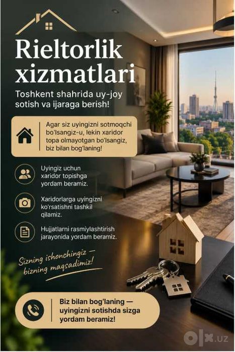 Toshkent shahrida uy-joy sotish va ijaraga berish!