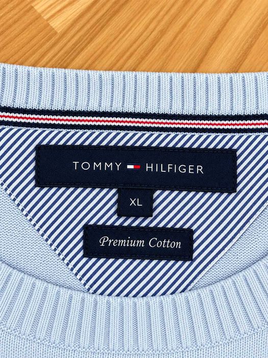 Pulover Tommy Hilfiger bărbați din bumbac Premium Cotton, albastru deschis, Mărimea XL
