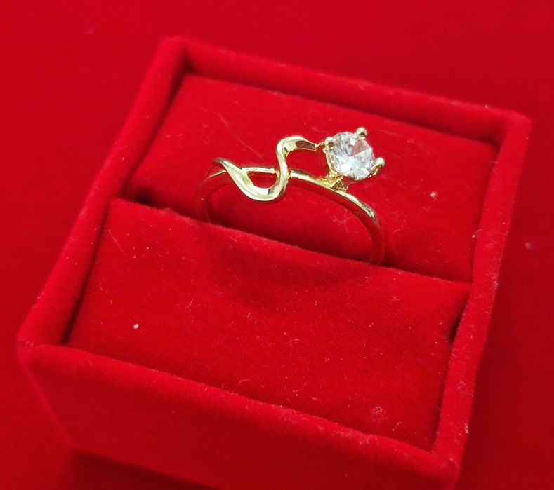 GR117,inel placat aur 14k, model logodna, inedit, zirconiu alb,superb