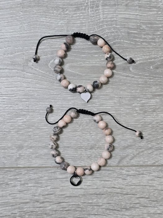 Brățară dublă inimă SUNSH – Mamă și fiică/fiu, piatră naturală roz