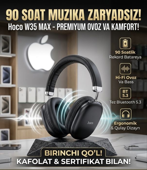 HOCO W35 batareyasi 4 kunga yetadigan  naushnik