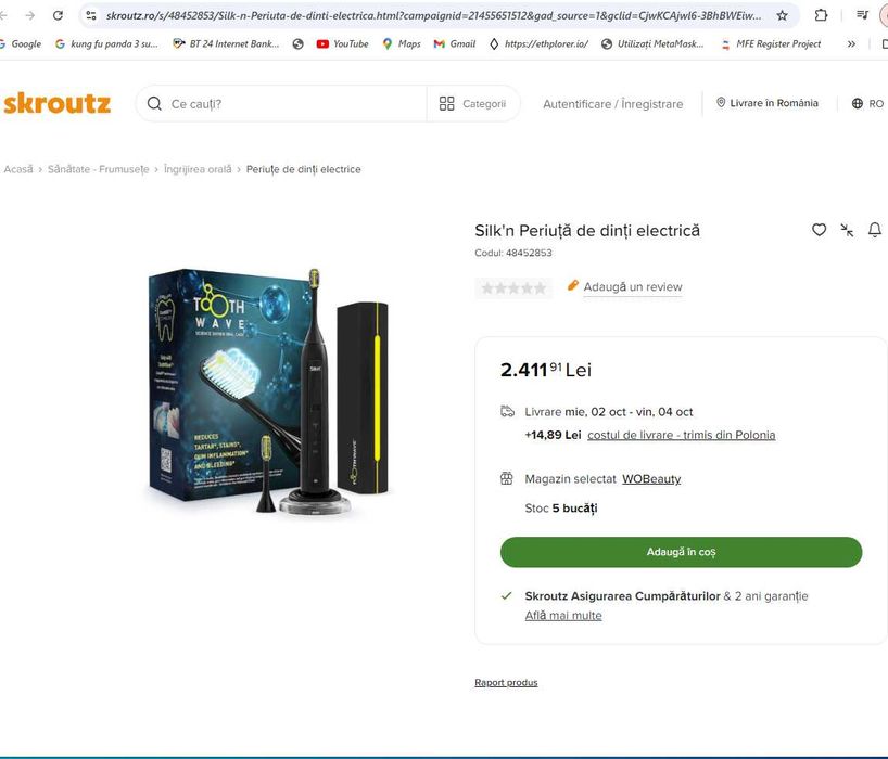 IEFTIN Periuta de Dinti Electrica cu Tehnologie DentalRF numai 300 lei