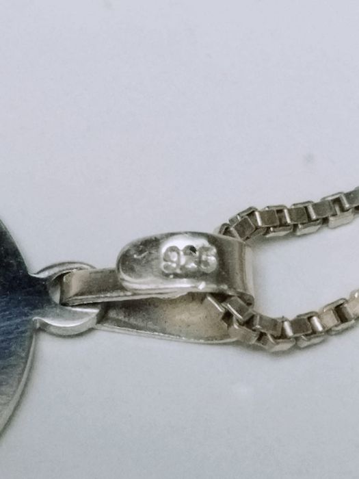 Vechi colier/lant si pandantiv din argint 925, in forma de semiluna