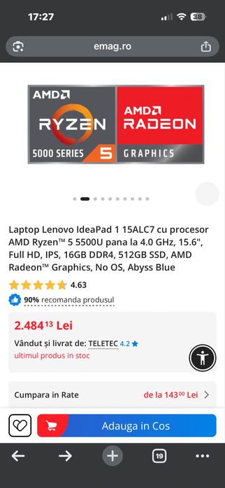 Vand  Laptop Lenovo IdeaPad 1 15ALC7 512 gb