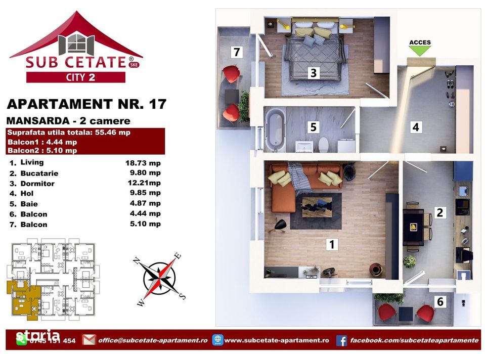 Apartament 2 camere ,doua balcoane.TVA INCLUS SI PARCARE!