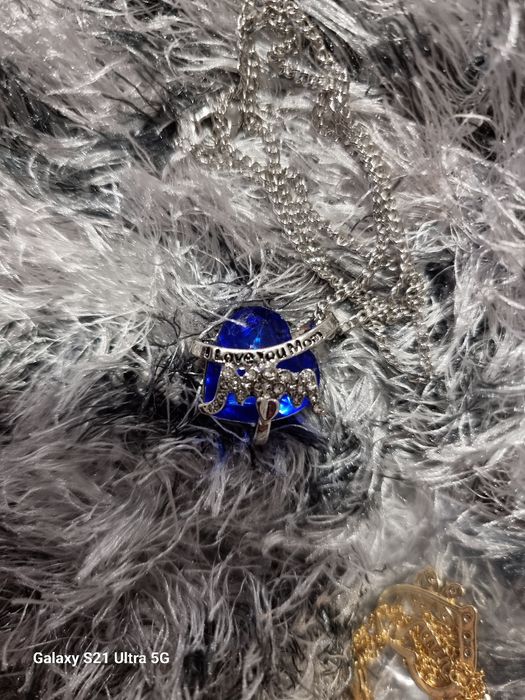 Колие  сърце Мама I Love you Mam в синьо , подарък за 8 март