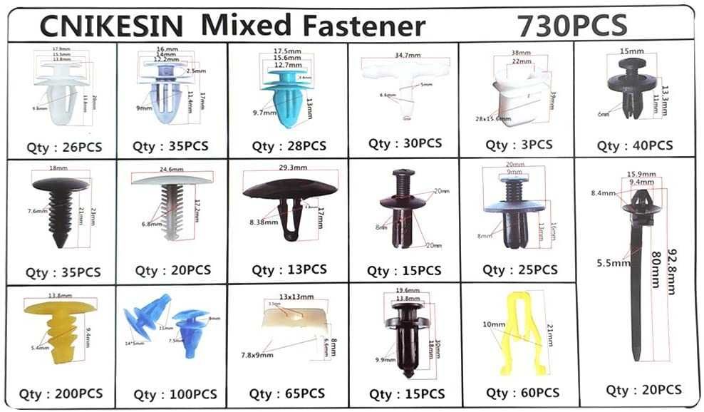 Комплект щипки за кори тапицерия за автомобил 730 части