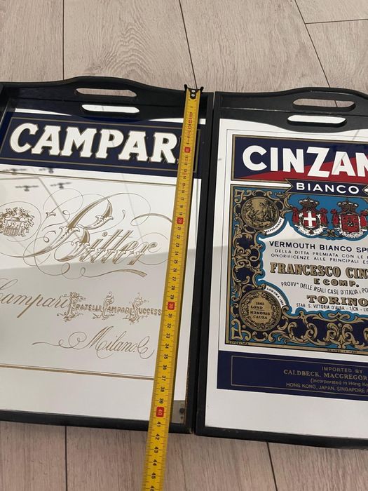 Mid century reclame tavi oglinda Cinzano, Campari, Dry Gin, Clint Eastwood