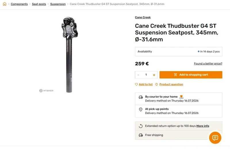 Tijă de șa cu suspensie Cane Creek Thudbuster G4 ST - 31,6 mm / 34,9 mm - aproape noua