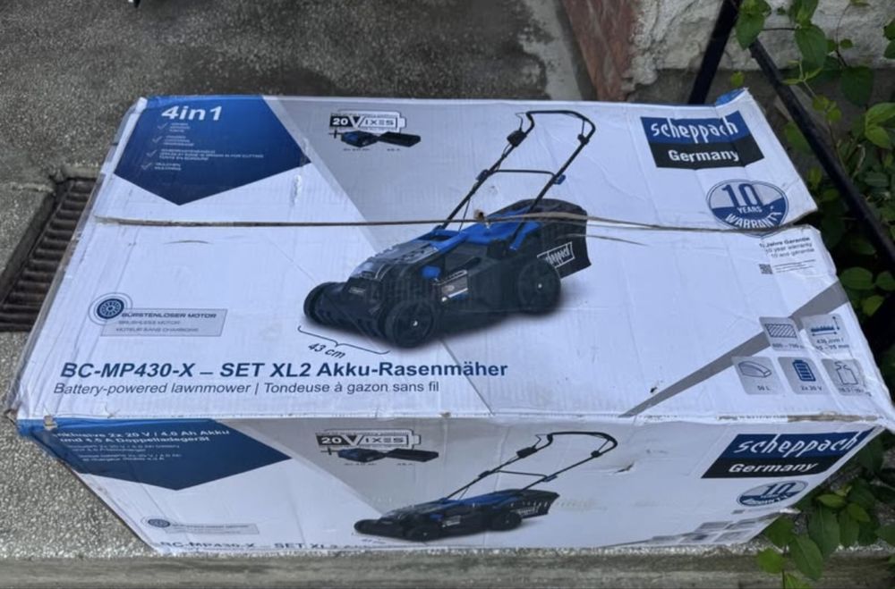Mașină de tuns iarba pe acumulator  2x20V 4Ah  43 cm Scheppach