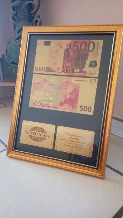 500 Евро Златни банкноти в рамка + сертификати