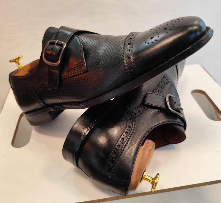 Pantofi monk 43 de lux Lottusse lucrati manual cap toe brogue piele naturala moale