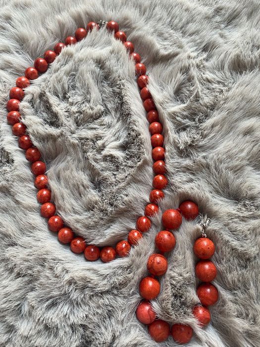 Coral sângeriu și argint ,set