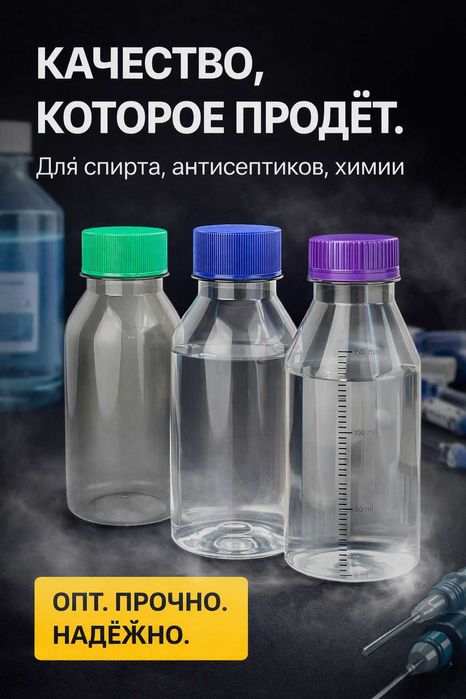 ПЭТ бутылка для спирта и антисептиков | Лаборатории | Фармацевтика