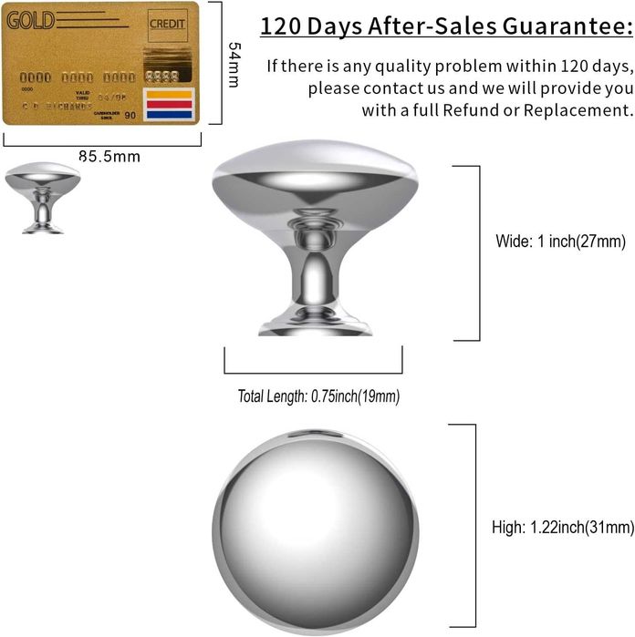 Amerdeco 7 бр. Дръжки за шкафове. Кръгли полирани хромирани