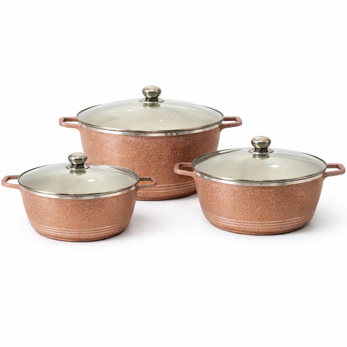 Set oale granit 6 piese cu capac sticla, vase gatit cu invelis granit antiaderent, ceramica, 32-40 cm, rezistente