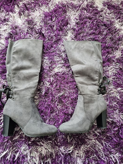 Cizme de dama înalte gri marime 38, toc 8.5 cm