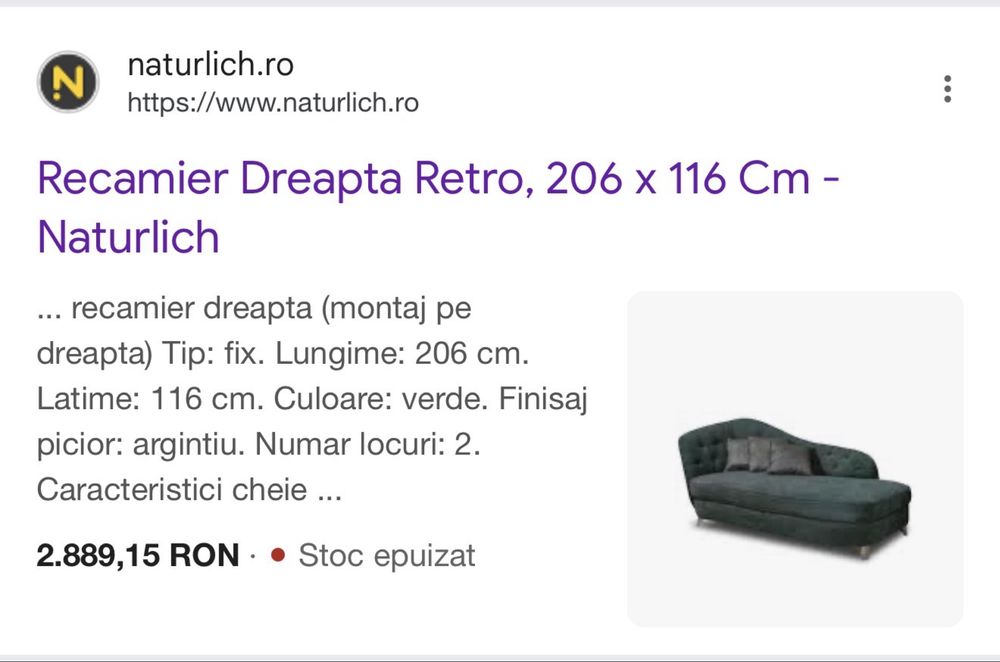 Recamier Canapea Dreapta Retro 206 x 116 Cm Natürlich
