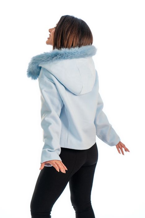 Синьо палто от еко пух