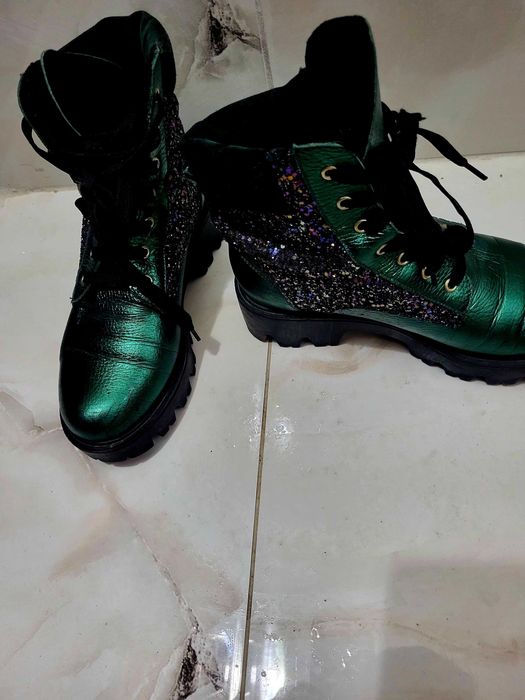 Ghete piele naturala verde sidef 37