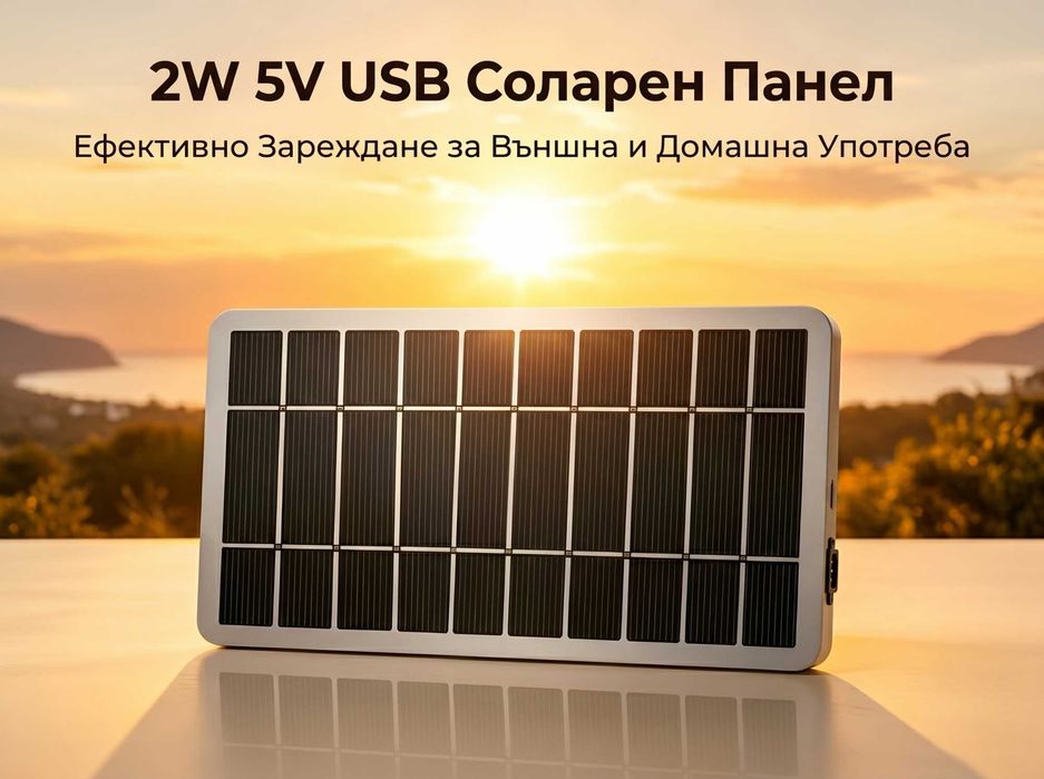 2W Соларно зарядно устройство с USB за къмпинг, туризъм, телефон и преносима батерия