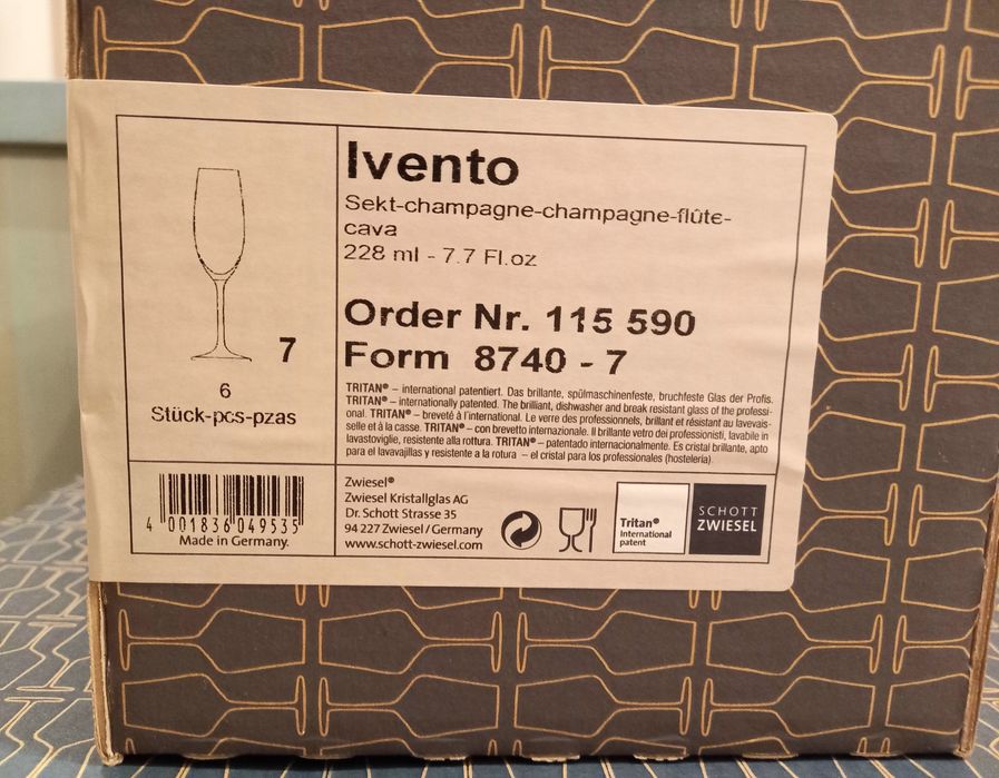 НОВИ Чаши за Шампанско Ivento Schott Zwiesel, Кристал, 228 мл