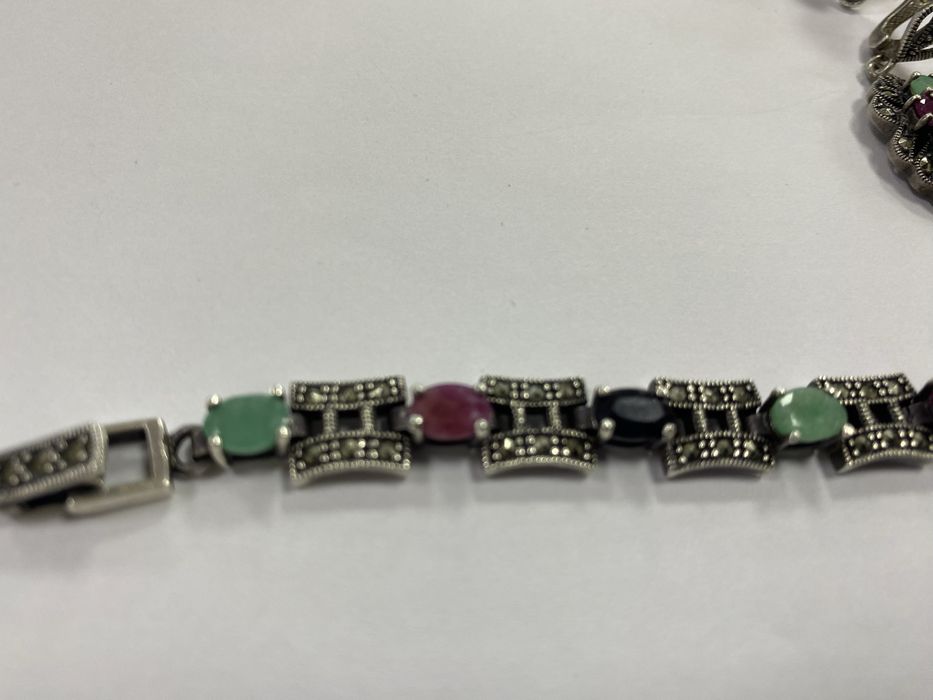 Серебрянный набор: браслет, кольцо, серьги, кулон