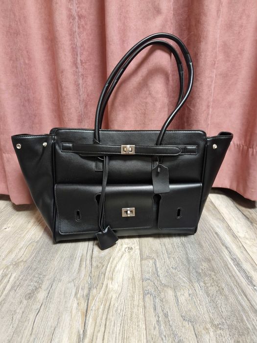 Черна чанта естествена кожа