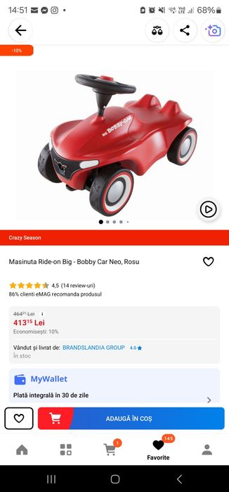 Masinuta/cart de impins fara pedale