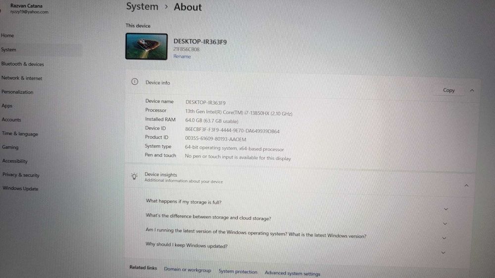 Laptop ThinkPad P16 Gen2 i7-13700HX 64GB RAM Nvidia RTX A1000 6GB 1TB