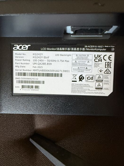 Acer Nitro KG242YE Gaming Monitor 23.8 Inch (60 cm Screen) Full HD, 100Hz