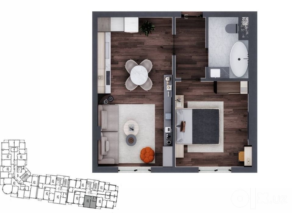 Ibn Sino | 44.2 m² | 2 xona | 10-qavat | Yangi uy | | Tashkent |