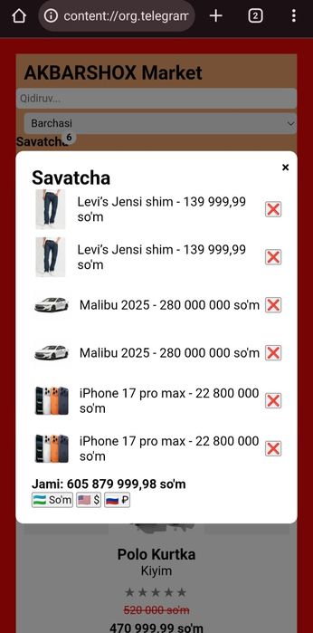 Marketlar uchun demo Online Market