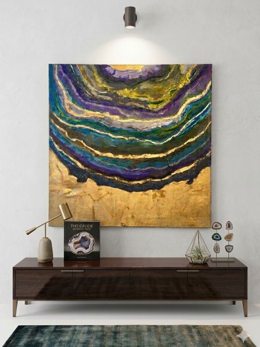 Tablou Geodă Unic MODERN pictat manual 80x80
