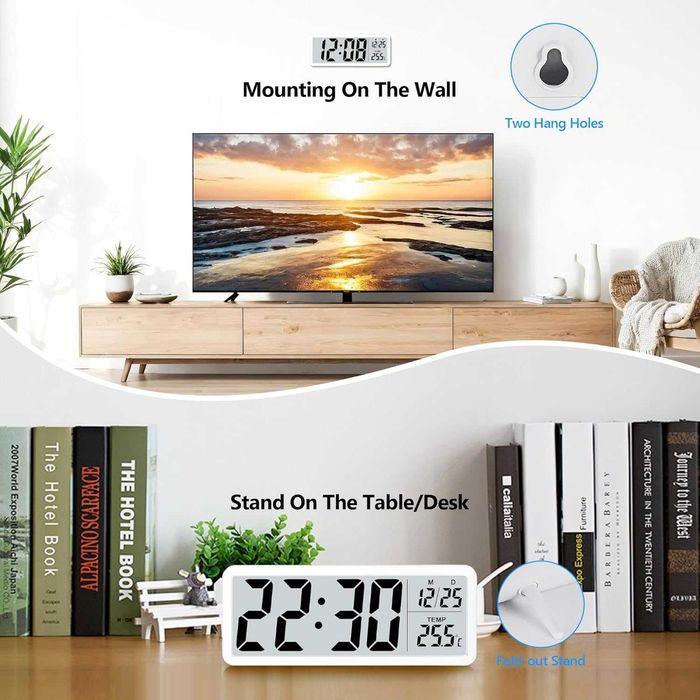 НОВ! Дигитален стенен часовник, големи цифри, температура, безшумен