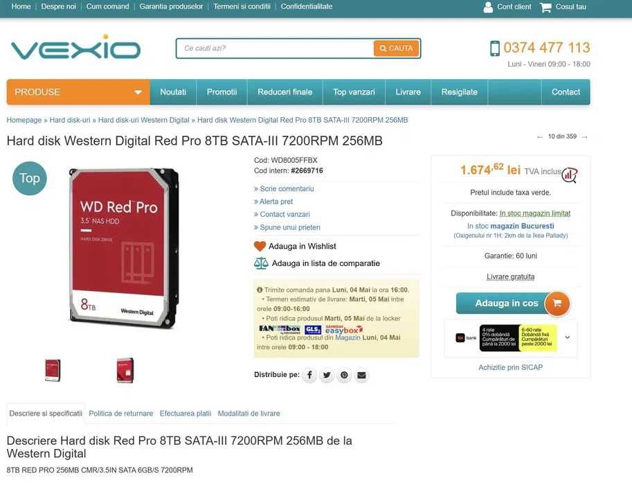 HDD NAS WD PRO 8TB WD8005FFBX (in garantie)
