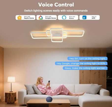 Смарт LED таванна лампа BAYHT, интелигентен LED плафон 80W, 105 см, димируема
