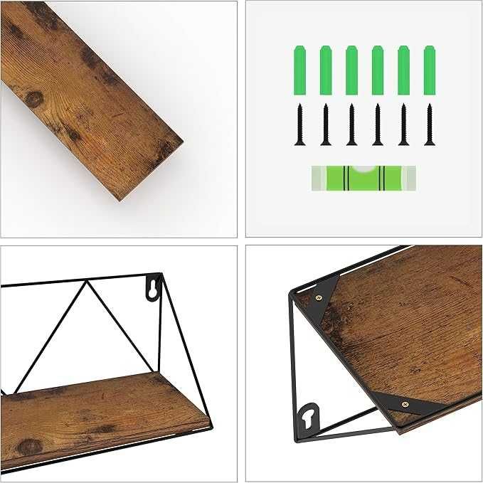 Комплект от 3 стенни рафта EYMPEU в рустик стил от метал и дърво