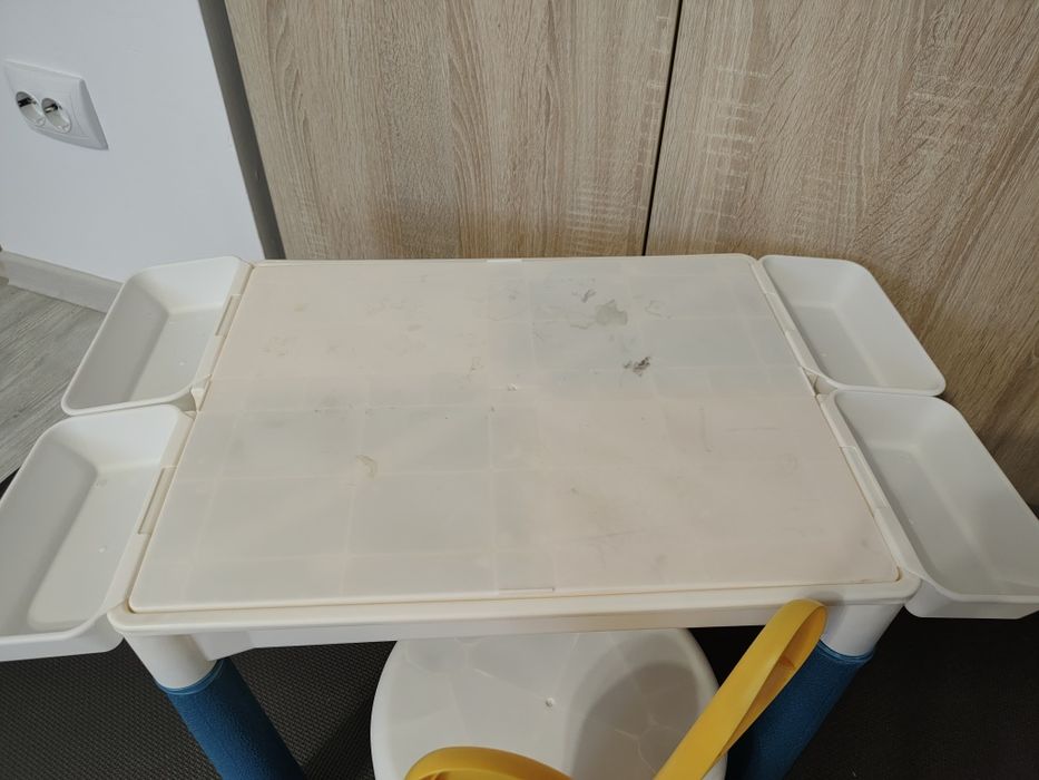 Masa multifunctionala lego copii cu scaunel, cutiute si spatiu  depozitare si cuburi/piese lego, ajustabila, reglabila pe inaltime