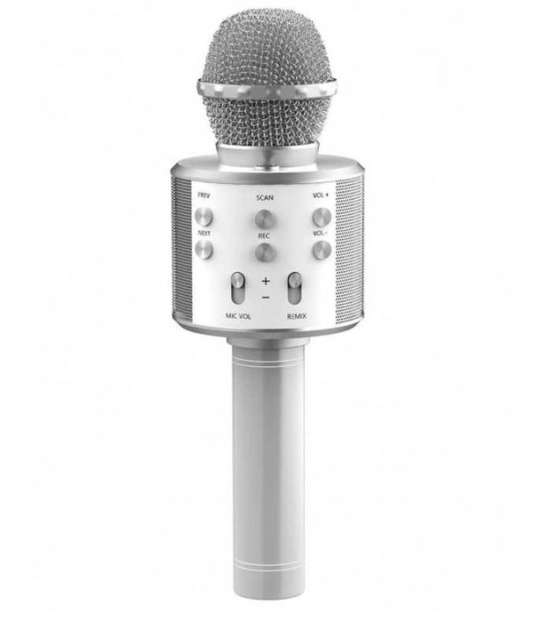 Microfon karaoke WS-858 , Boxa Inclusa, SD Card, USB, AUX, argintiu