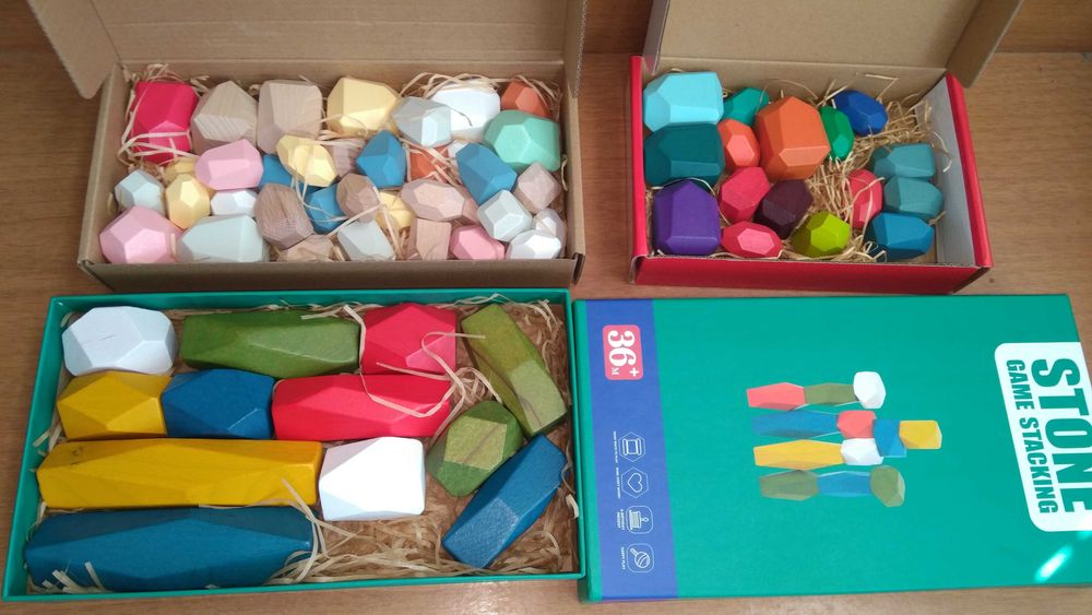 Ново! 12бр. големи дървени камъни Монтесори за игра или декорация