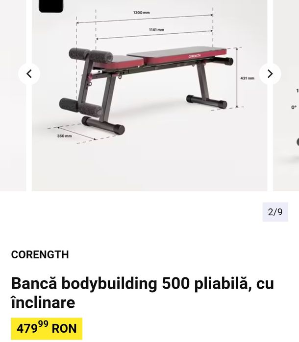 Bancă bodybuilding 500 pliabilă, cu înclinare