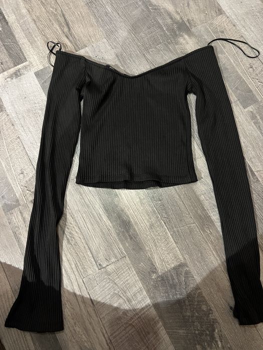 Черна рипсена блуза -Bershka