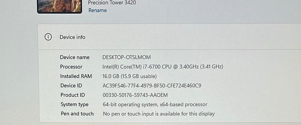 Mini PC SFF DELL Precision 3420 i7 16GB RAM SSD 4K 2GB video 1TB HDD