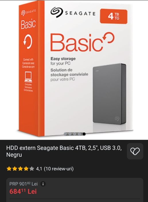 Hdd extern 4 tb, segate, nou