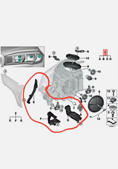 Set kit reparatie urechi suport far led xenon laser BMW X5 X6 F15 F16